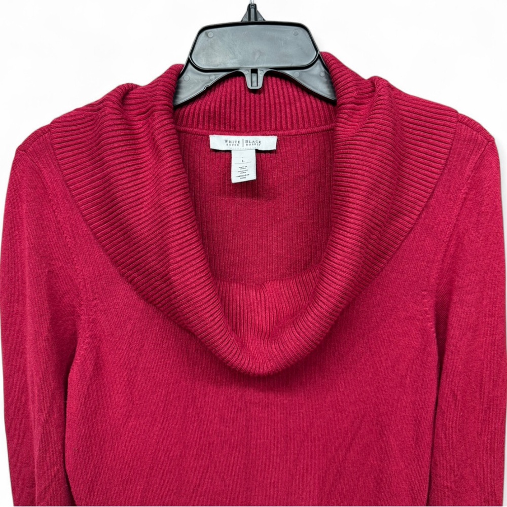 White House Black Market Cowl Neck Peplum Sweater - Raspberry Red - Size Large - Picture 3 of 9